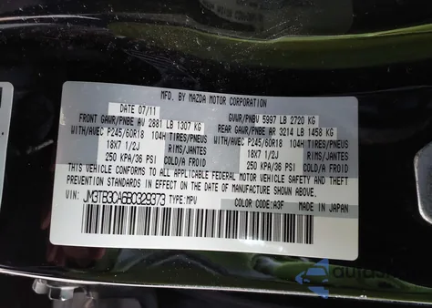 2011 Mazda Cx-9 Touring из США, поврежденный, VIN JM3TB3CA6B0329373